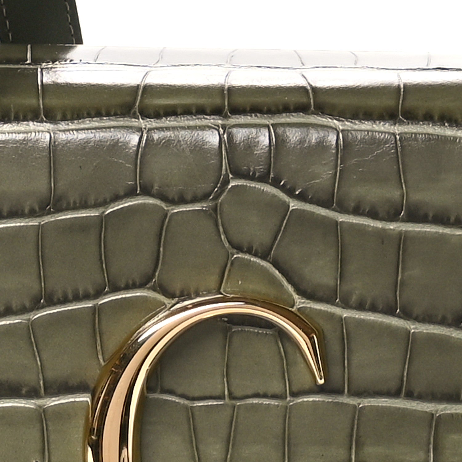 Chloe Calfskin Crocodile Embossed Mini C Double Carry Misty Forest 8 of 10