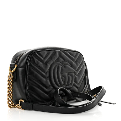 Gucci Calfskin Matelasse Small GG Marmont Chain Shoulder Bag Black 3 of 11