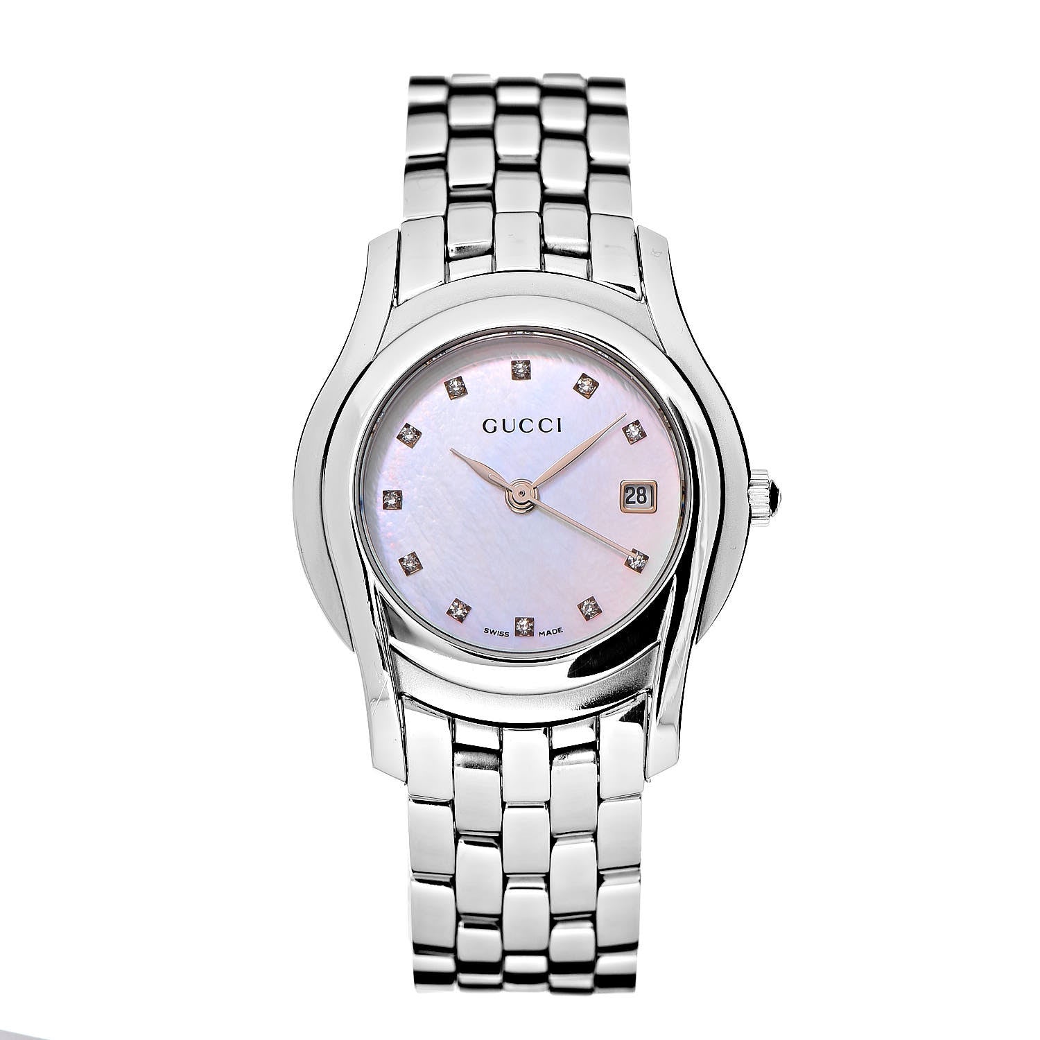 Gucci Stainless Steel Diamond Pink Mother of Pearl 27mm 5500L Quartz Watch 1 of 5
