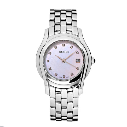 Gucci Stainless Steel Diamond Pink Mother of Pearl 27mm 5500L Quartz Watch 1 of 5
