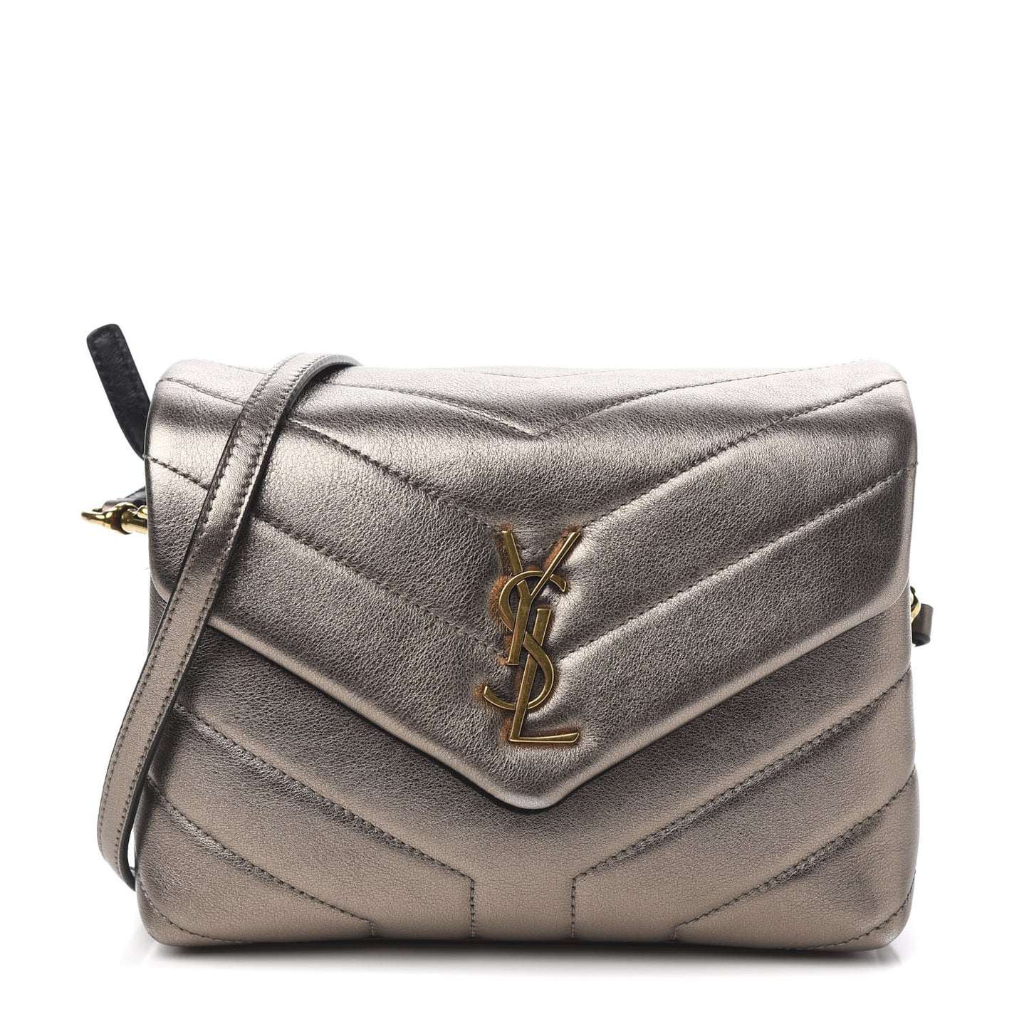 Metallic Calfskin Y Quilted Monogram Toy Loulou Crossbody Bag Piombo