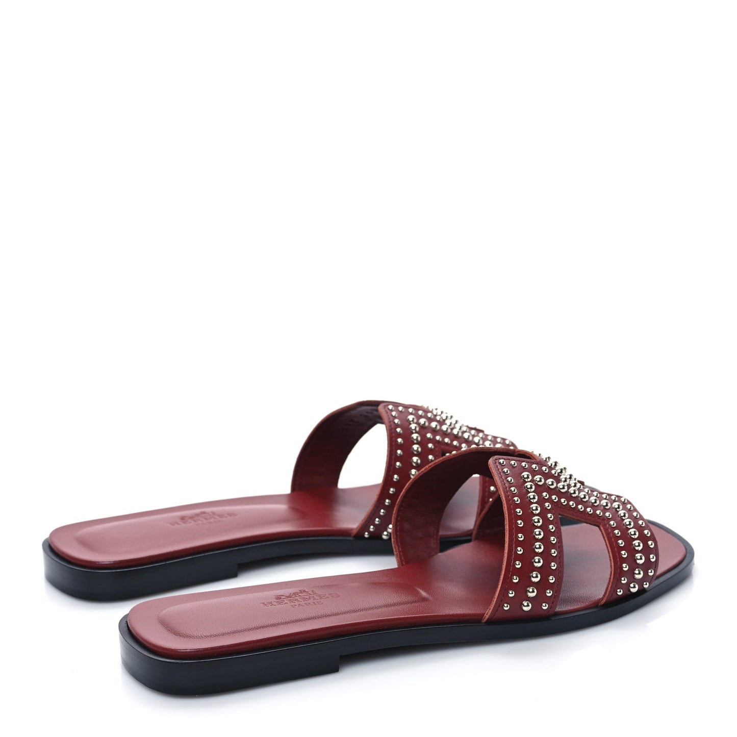 Calfskin Studded Oran Sandals 36.5 Rouge Tomette