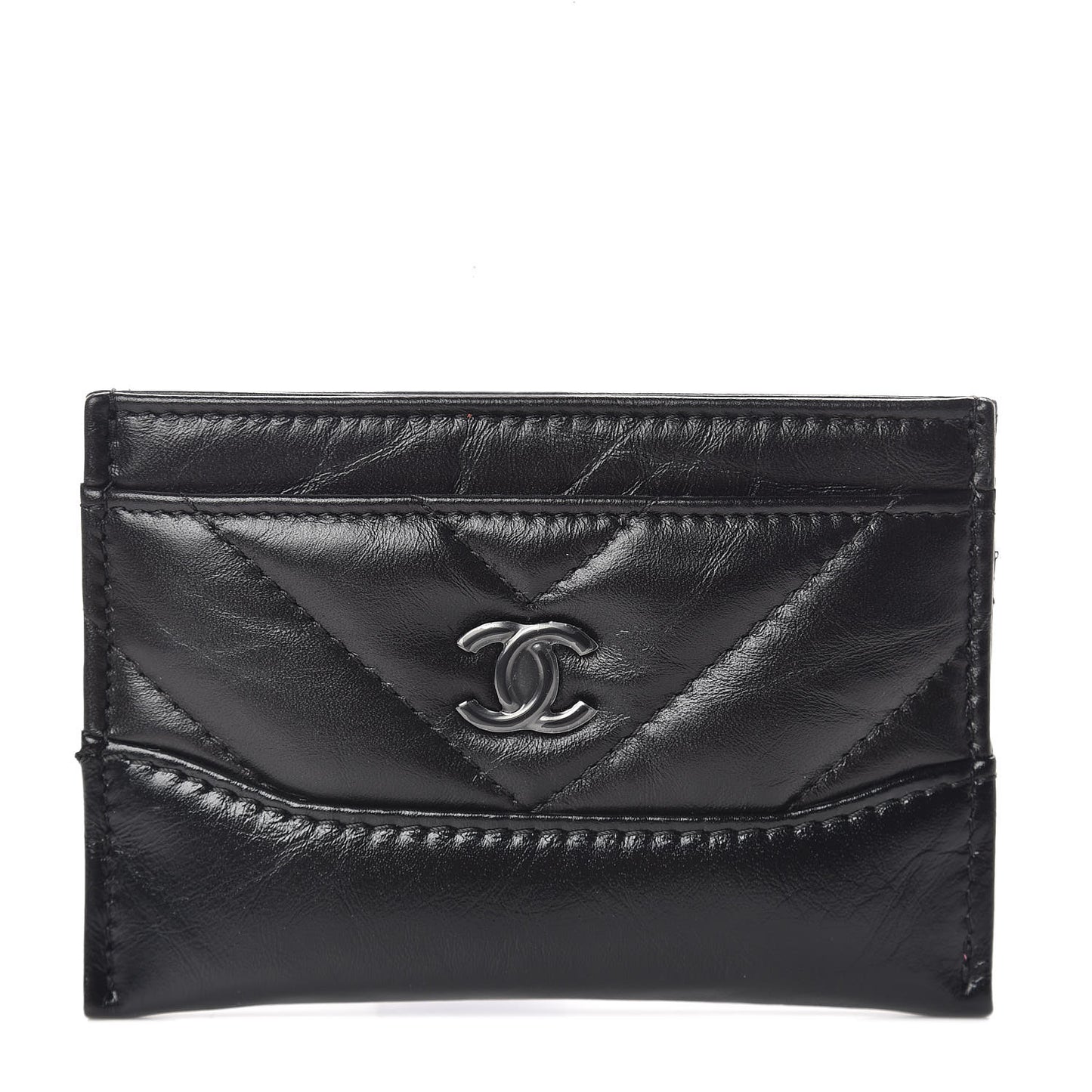 Aged Calfskin Chevron Quilted Gabrielle Card Holder So Black