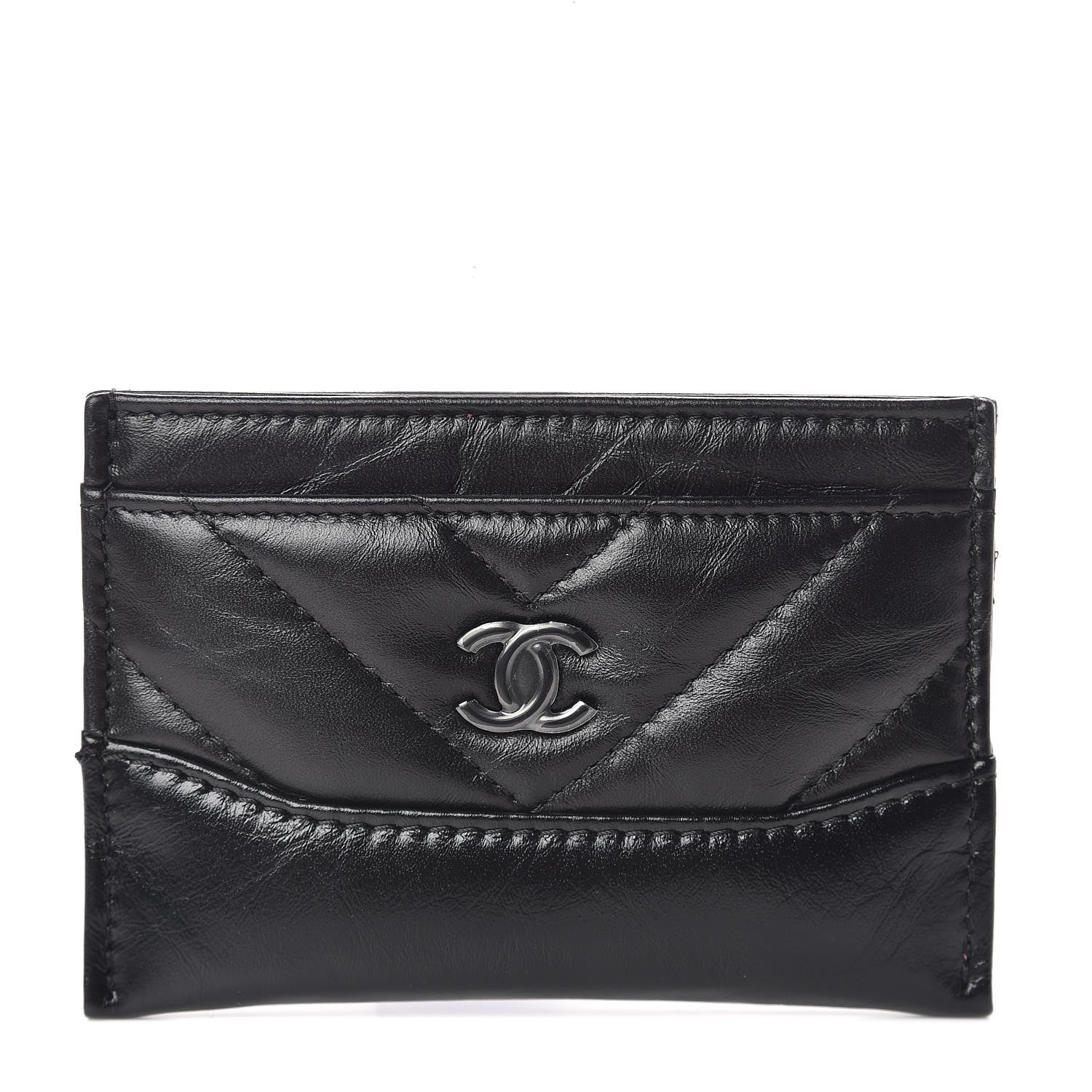 Chanel Aged Calfskin Chevron Quilted Gabrielle Card Holder So Black 1 of 9
