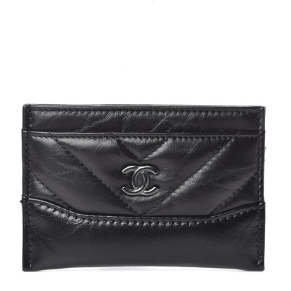Chanel Aged Calfskin Chevron Quilted Gabrielle Card Holder So Black 1 of 9