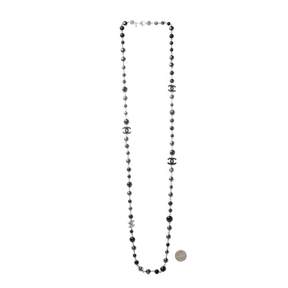 Chanel Pearl Beaded CC Long Necklace Silver Black 3 of 5