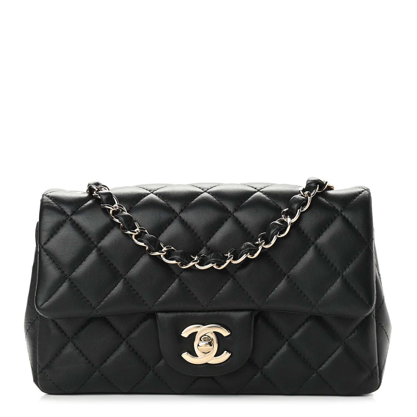 Lambskin Quilted Mini Rectangular Flap Black