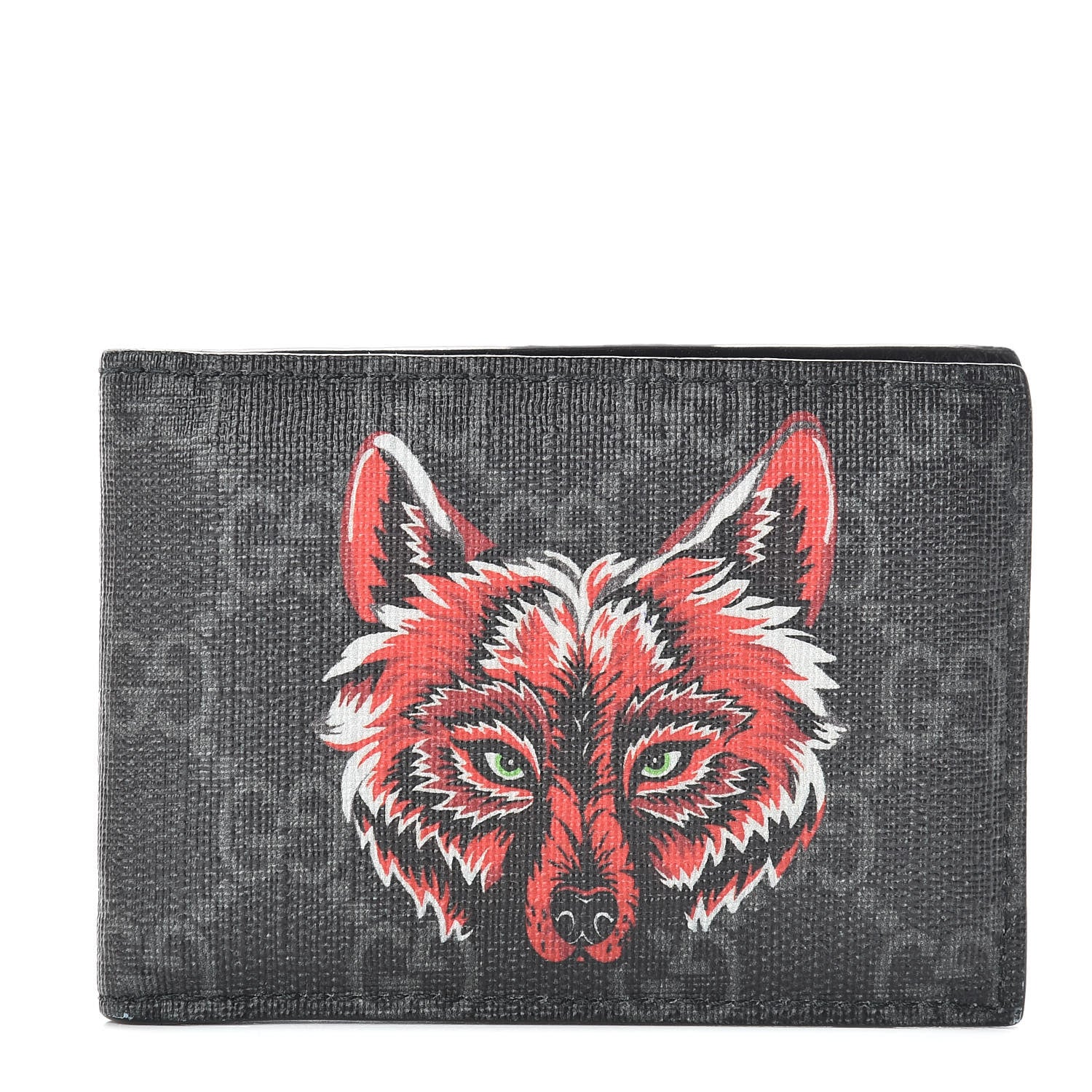 Gucci GG Supreme Monogram Fox Bi-Fold Wallet Black Grey 522552