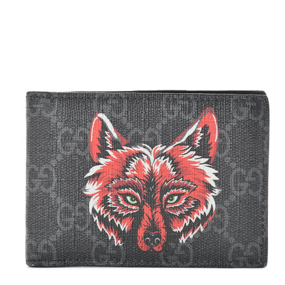 Gucci GG Supreme Monogram Fox Bi-Fold Wallet Black Grey 1 of 10
