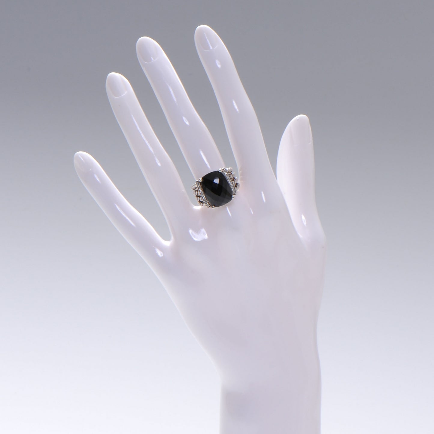 Sterling Silver Diamond Black Onyx 16mm Wheaton Ring 56 7.5