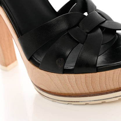 Saint Laurent Calfskin Wood Tribute 105 Platform Sandals 38.5 Black 10 of 11