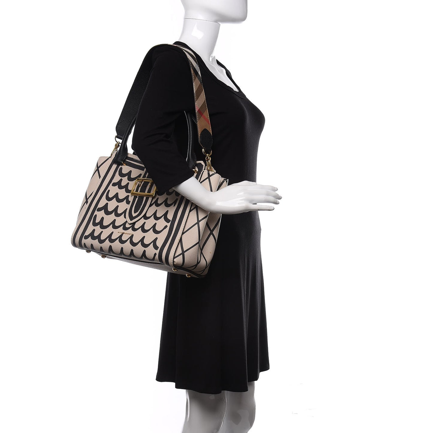 Soft Grain Calfskin L'oeil Print Medium Buckle Tote Limestone