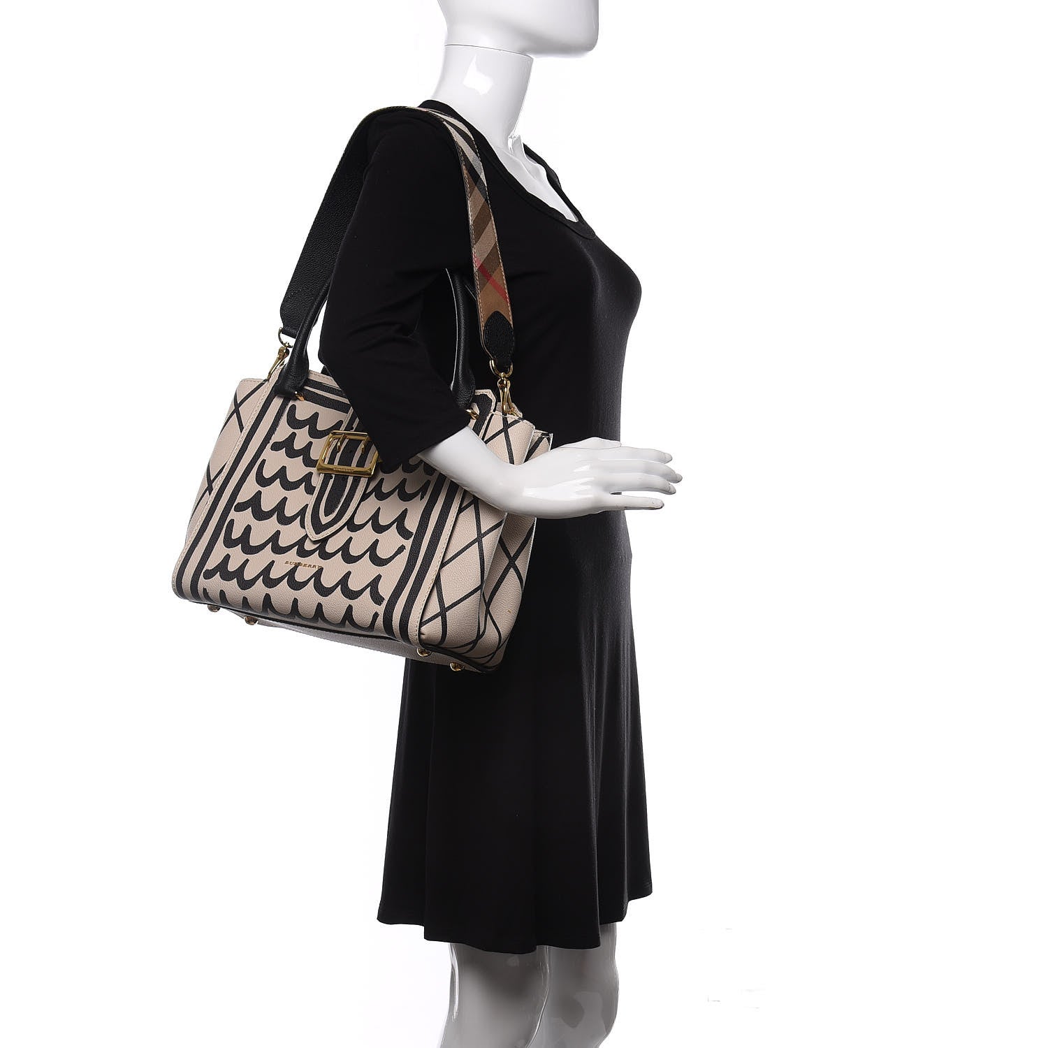 Burberry Soft Grain Calfskin L'oeil Print Medium Buckle Tote Limestone 2 of 12