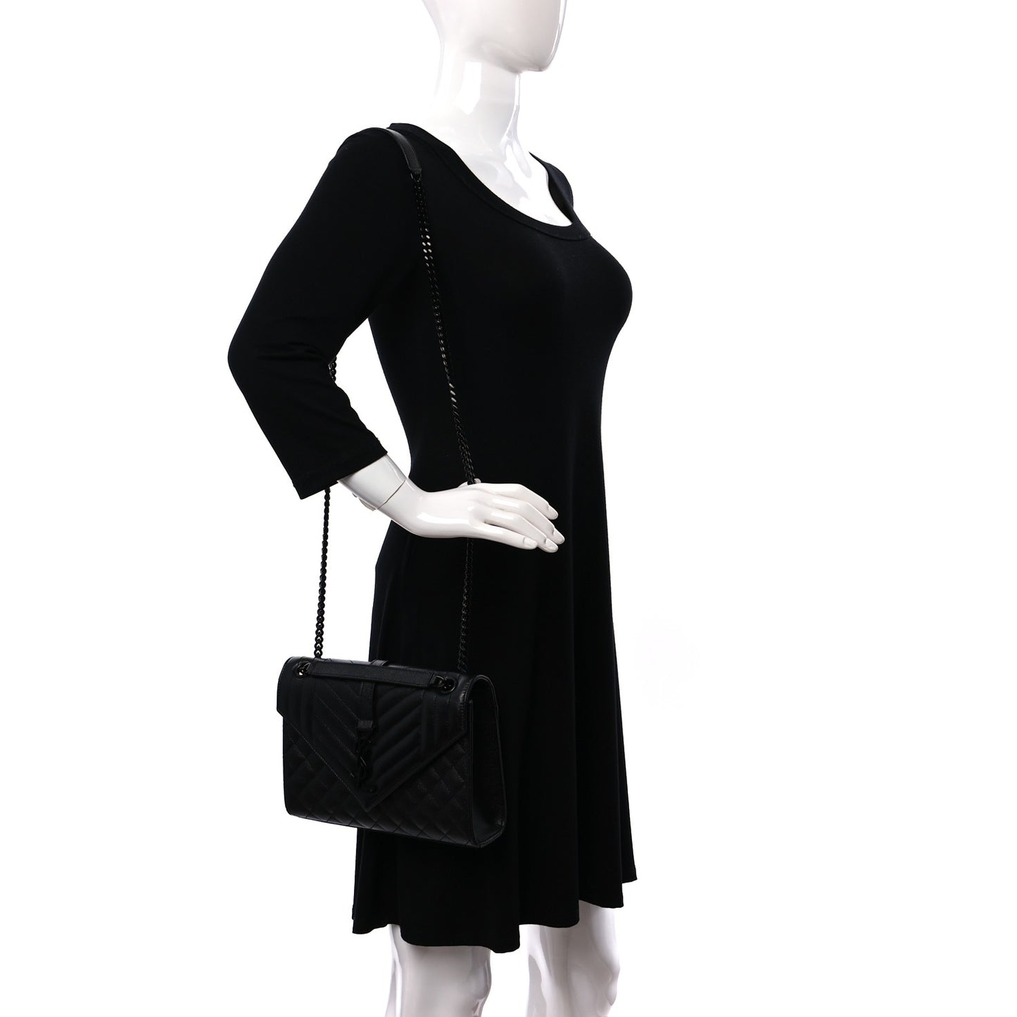 Grain De Poudre Textured Mixed Matelasse Triquilt Medium Monogram Monochrome Satchel Black