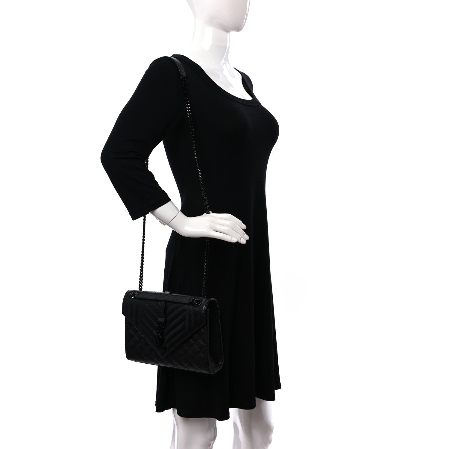 Saint Laurent Grain De Poudre Textured Mixed Matelasse Triquilt Medium Monogram Monochrome Satchel Black 2 of 8