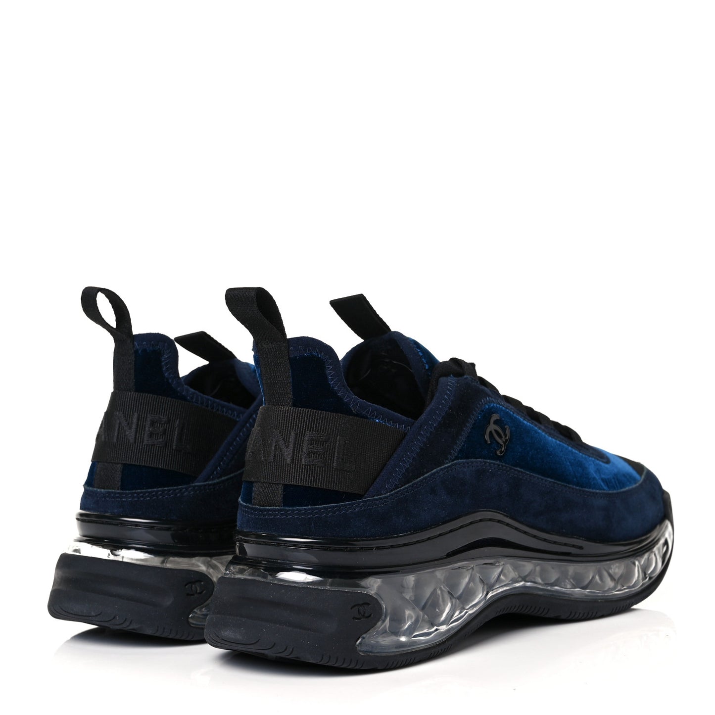 Suede Calfskin Velvet Grosgrain CC Sneakers 39.5 Navy Blue Black