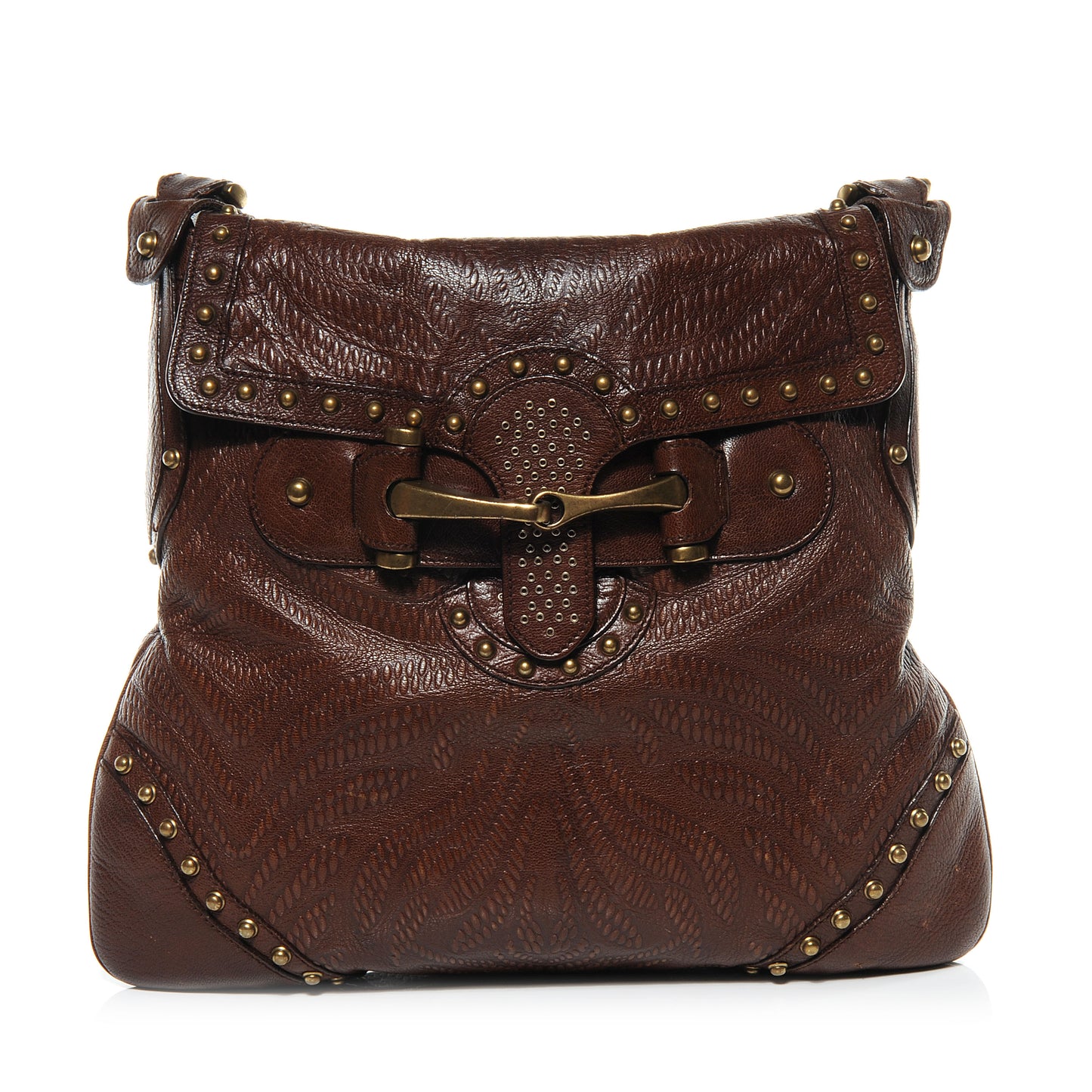 Leather Studded Tooled Pelham Brown