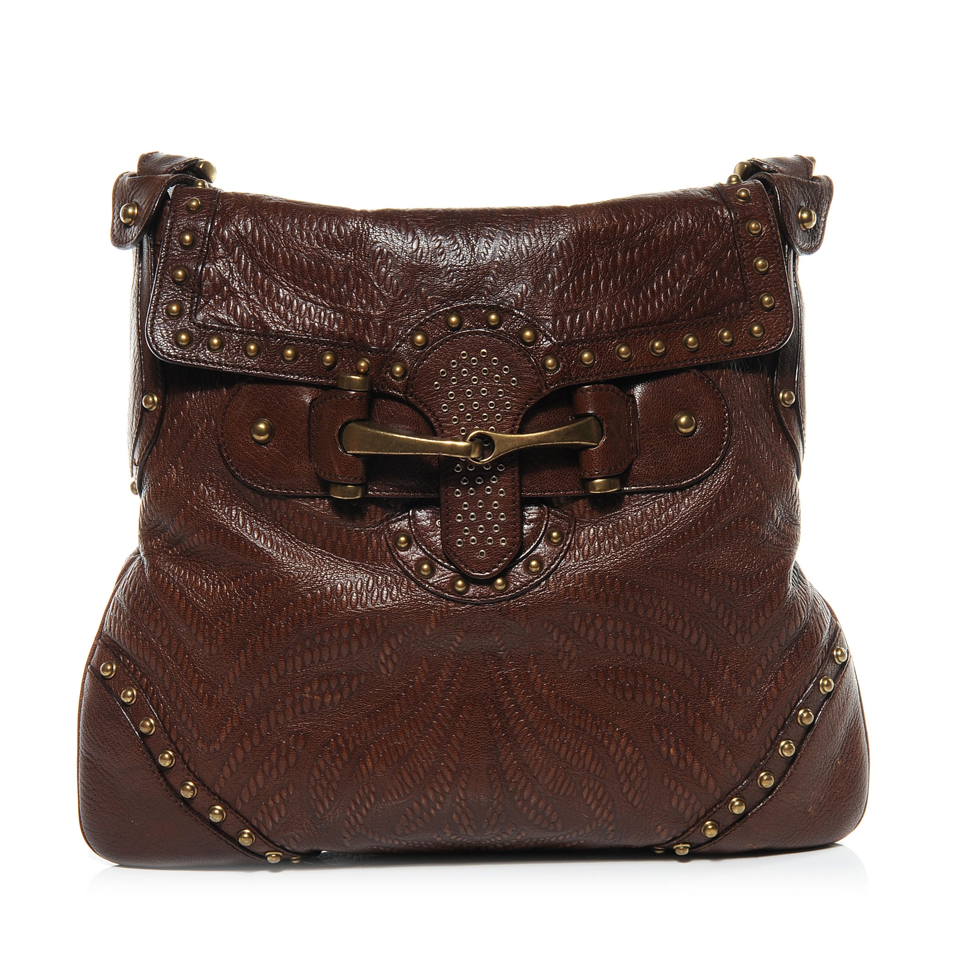 Gucci Leather Studded Tooled Pelham Brown 1 of 7