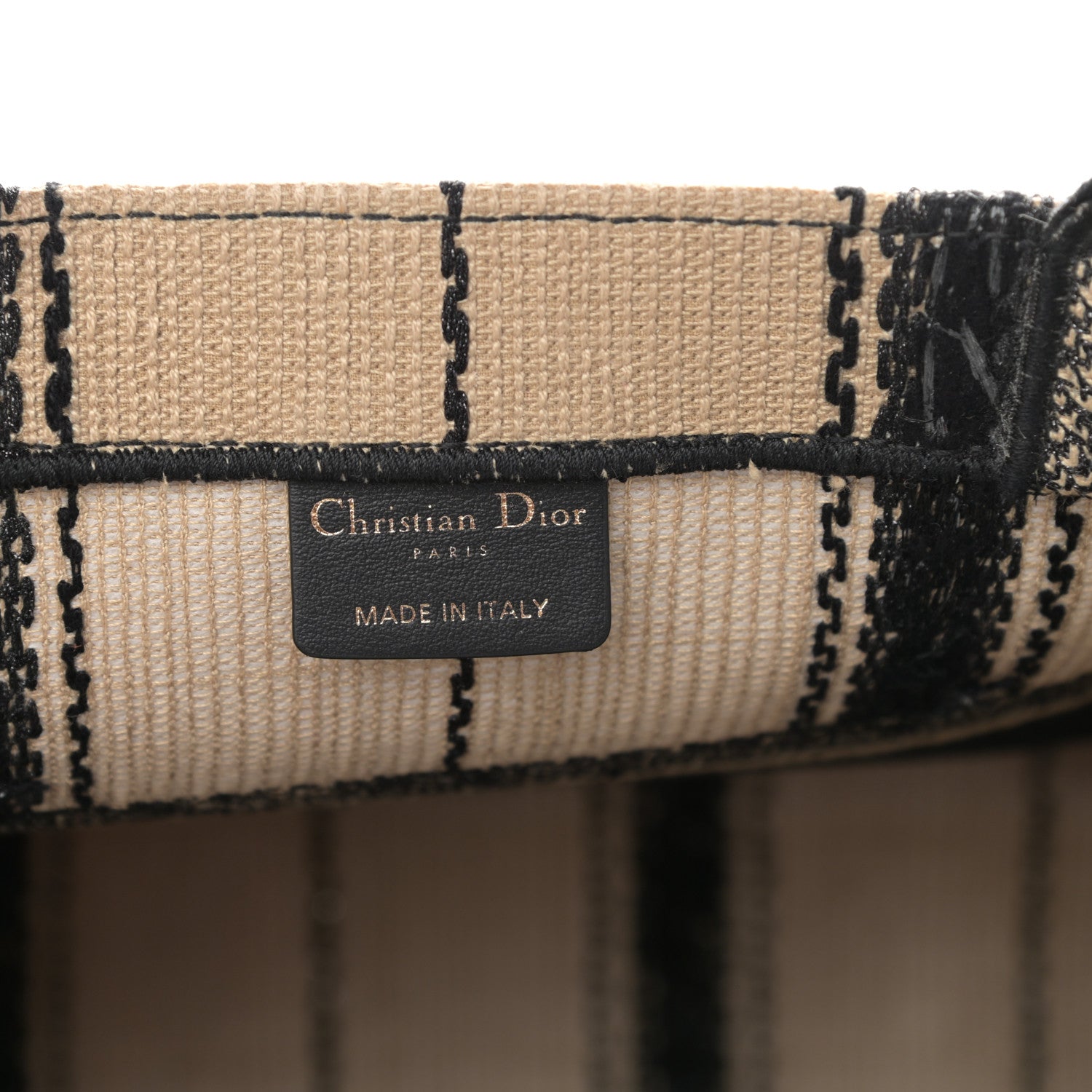 Christian Dior Canvas Embroidered Medium Bayadere Book Tote Black Beige 6 of 13