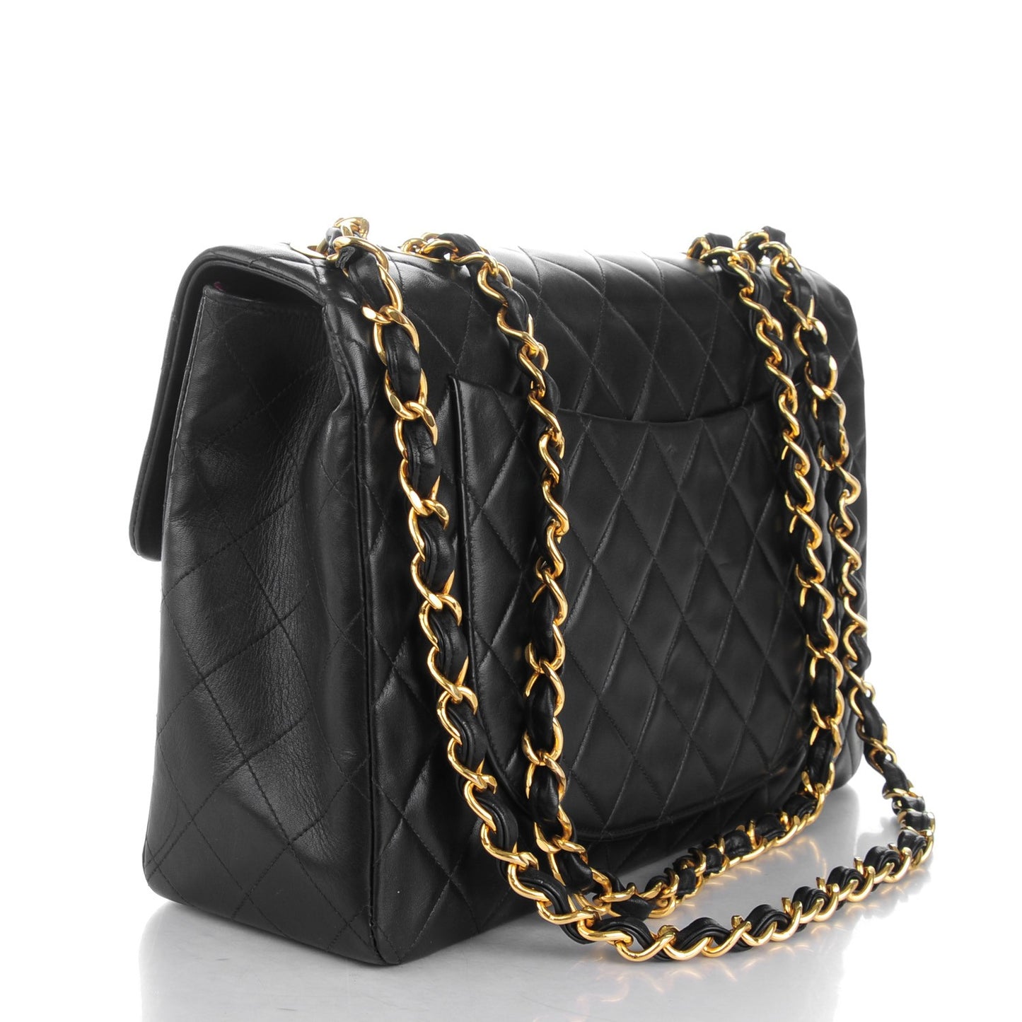Lambskin Quilted XL Jumbo Single Flap Black