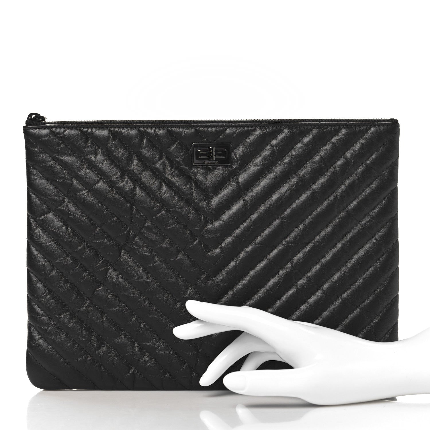 Chanel Aged Calfskin Chevron Quilted Reissue 2.55 Medium Cosmetic Case So Black 2 of 8