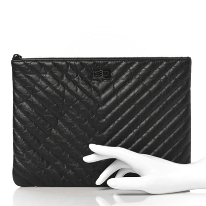 Chanel Aged Calfskin Chevron Quilted Reissue 2.55 Medium Cosmetic Case So Black 2 of 8