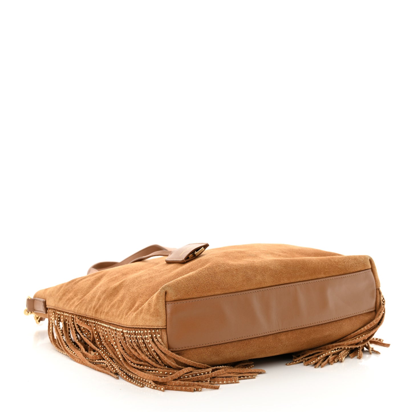 Suede Calfskin Studded Fringe Toy Shopping Tote Brown