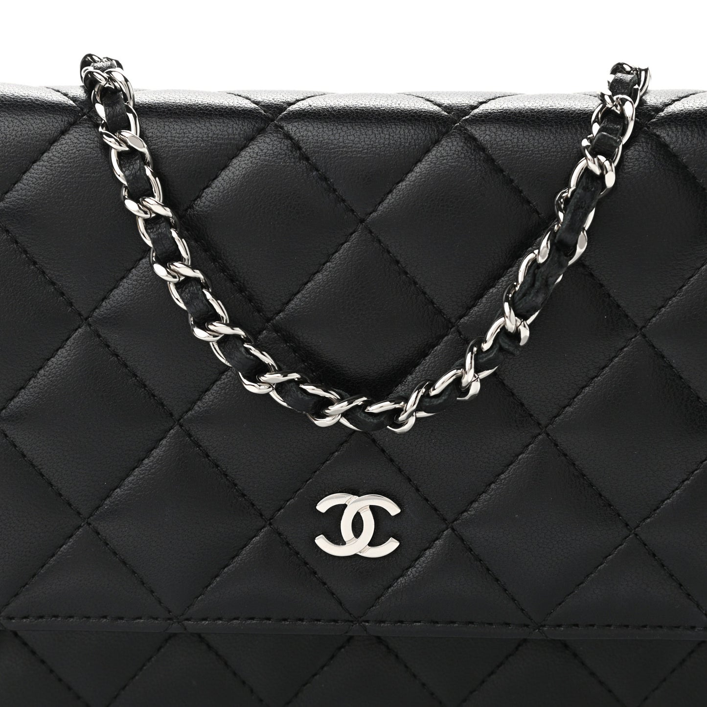 Lambskin Quilted Wallet On Chain WOC Black