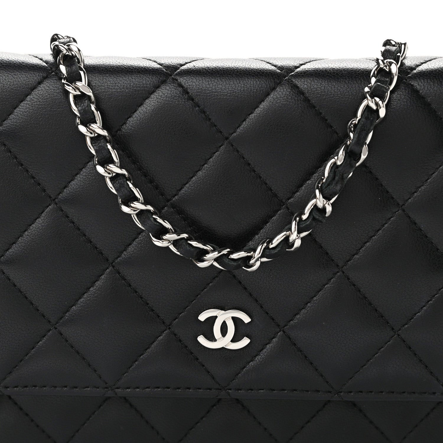 Chanel Lambskin Quilted Wallet On Chain WOC Black 9 of 12