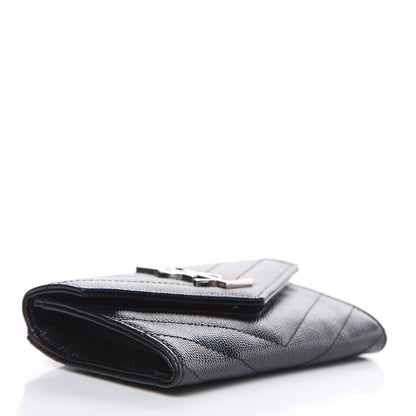 Saint Laurent Grain De Poudre Matelasse Chevron Small Monogram Envelope Wallet Black 4 of 7