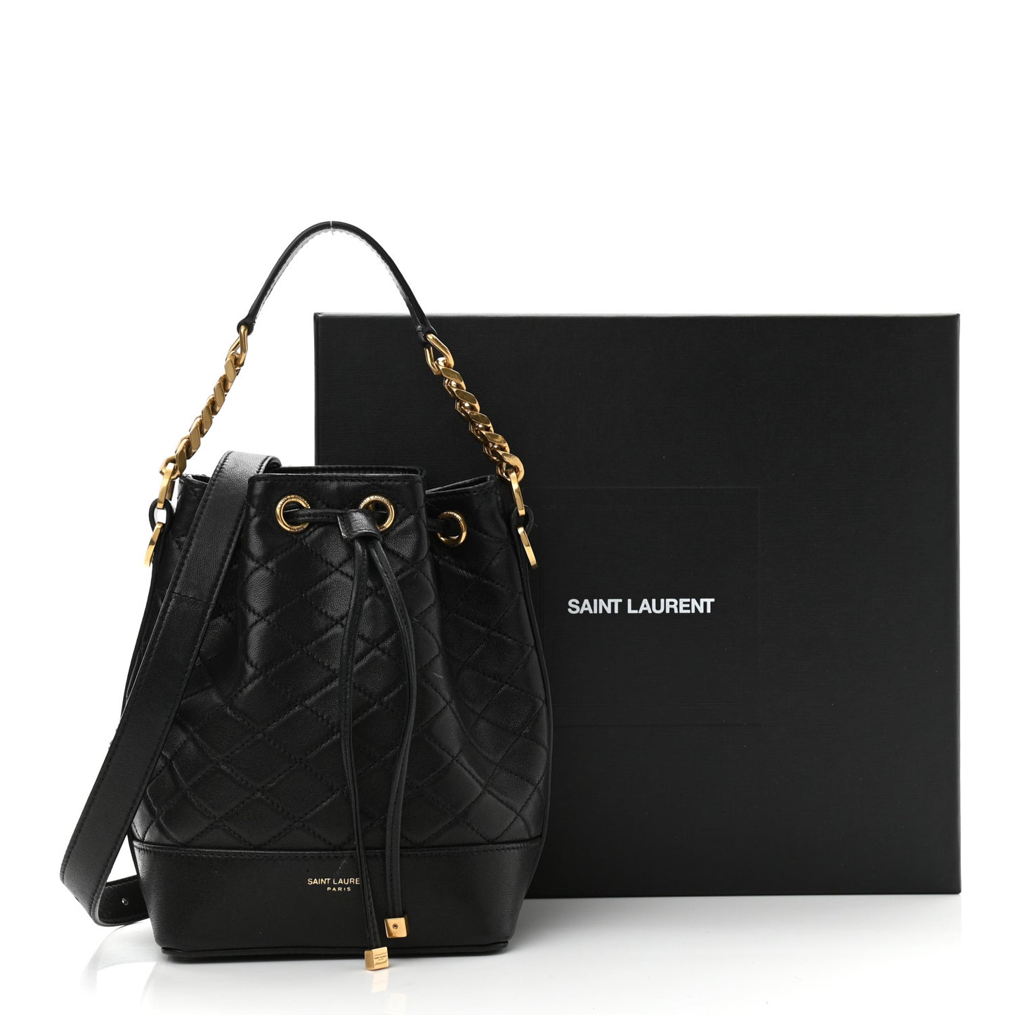 Lambskin Quilted Small Emmanuelle Bucket Bag Black