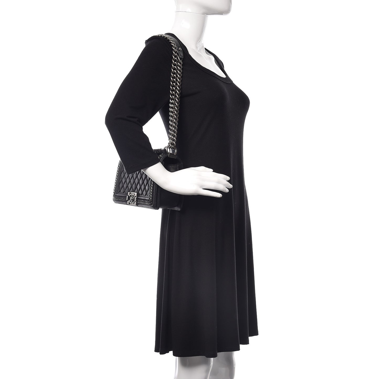 Calfskin Quilted Medium Boy Top Handle Flap Black