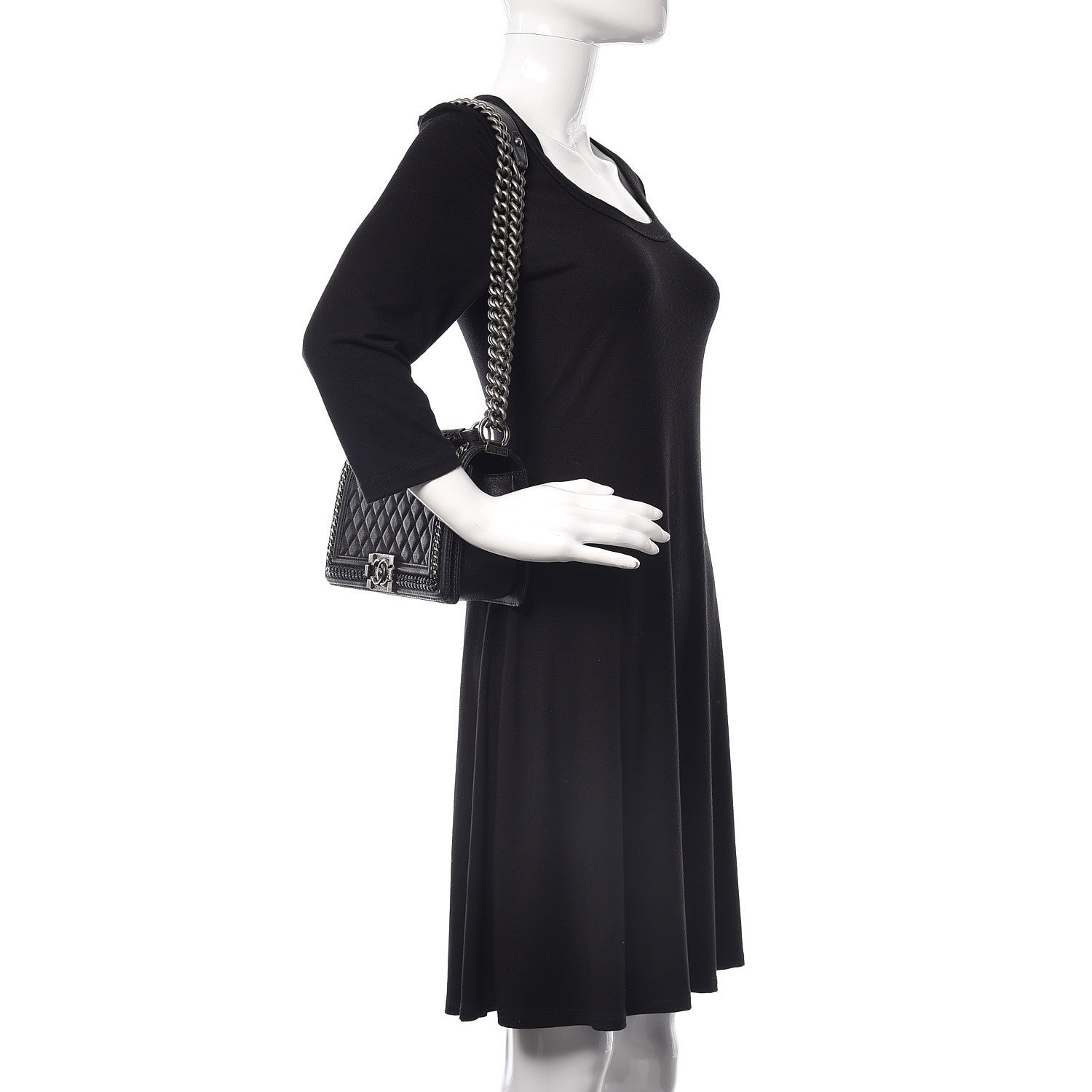 Chanel Calfskin Quilted Medium Boy Top Handle Flap Black 2 of 12