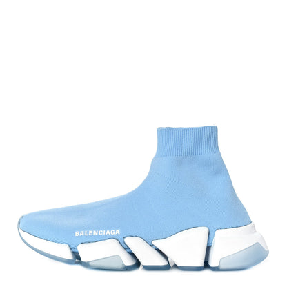 Balenciaga Technical 3D Recycled Knit Bi-Color Womens Speed 2.0 Transparent Sole Sneakers 40 Blue White Transparent Blue 1 of 7