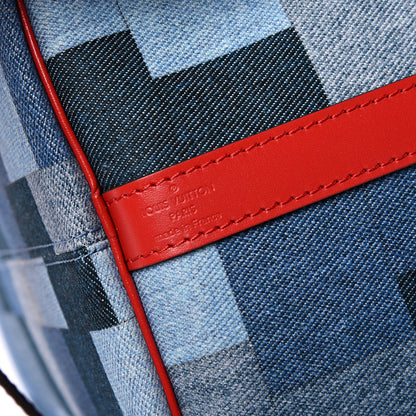 Louis Vuitton Denim Damier Monogram Patchwork Speedy Bandouliere 30 Blue Rouge 9 of 12