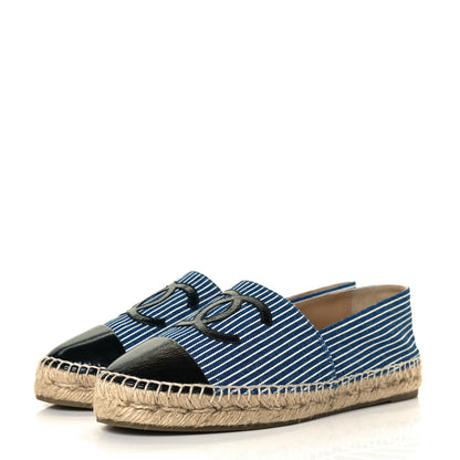 Chanel Canvas Striped Patent CC Espadrilles 40 Navy Black 2 of 10
