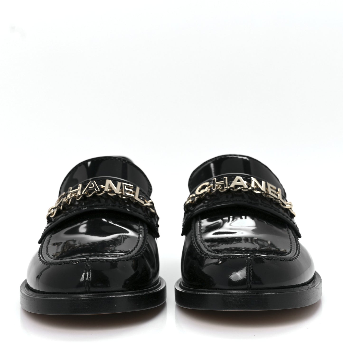 Shiny Calfskin Logo Loafers 40 Black