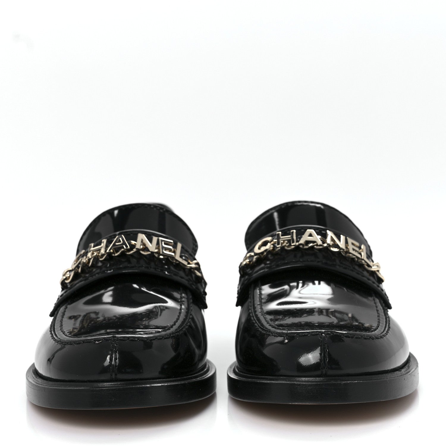 Chanel Shiny Calfskin Logo Loafers 40 Black 2 of 8