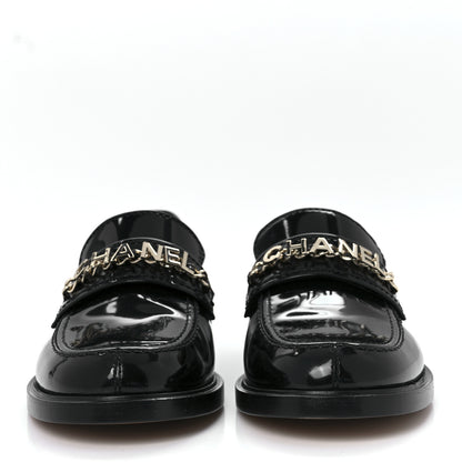 Chanel Shiny Calfskin Logo Loafers 40 Black 2 of 8