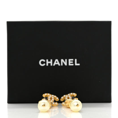 Chanel Strass Glass Long Pearl CC Drop Earrings Pink Pearly White Gold 5 of 5