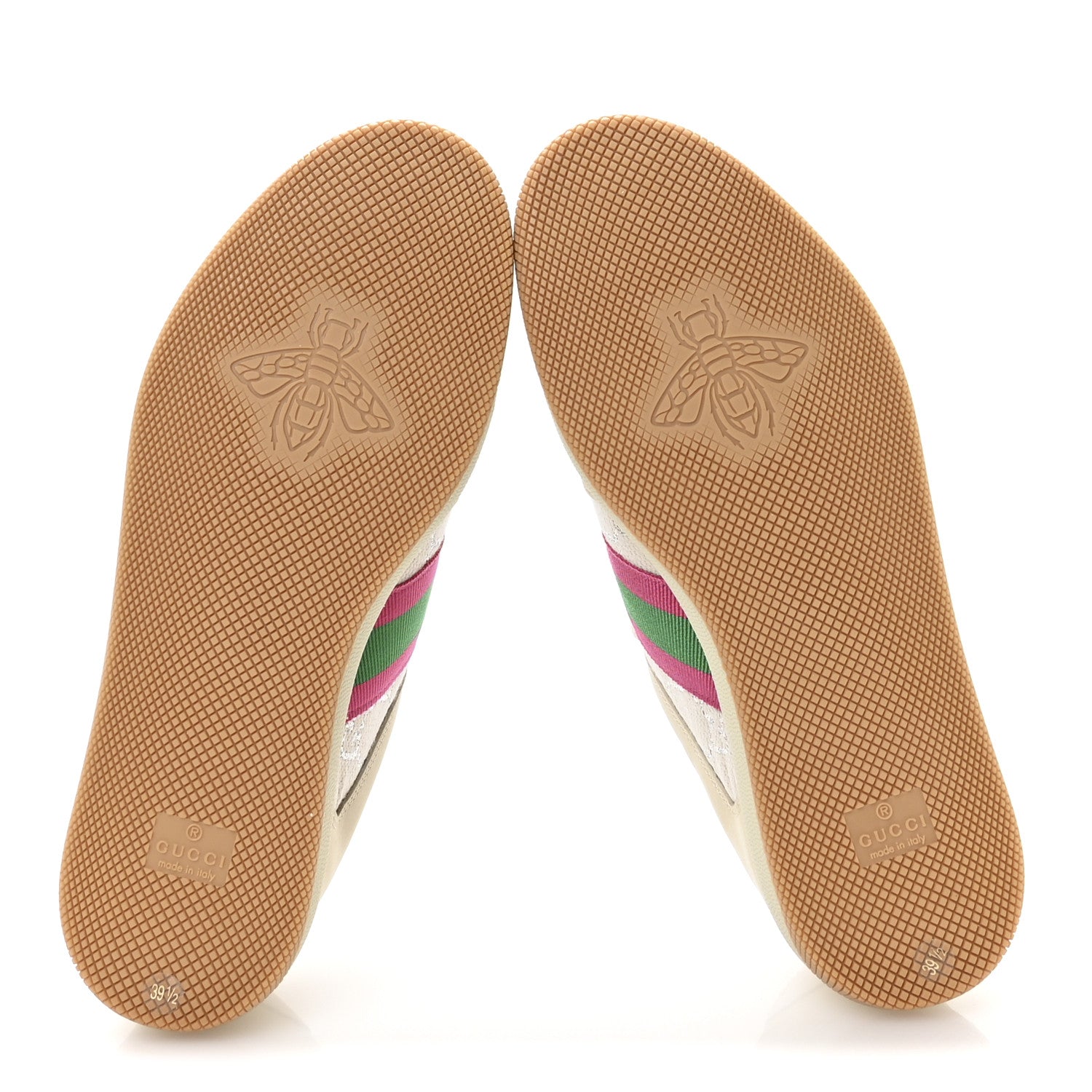 Gucci Calfskin Lame GG Monogram Web Womens Screener Sneakers 39.5 Gardenia Silver Dusty Milk White 6 of 9