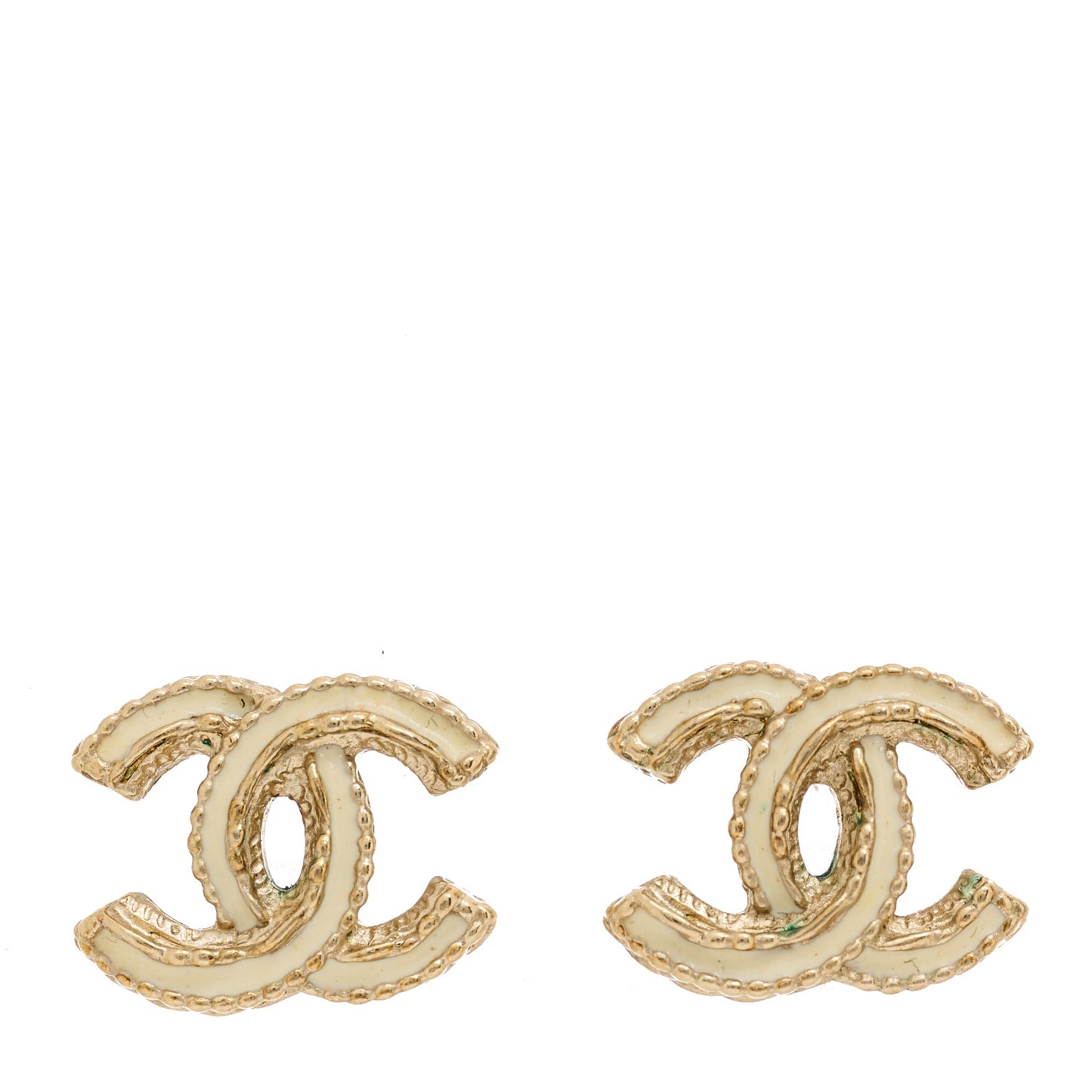 Enamel CC Earrings Gold White