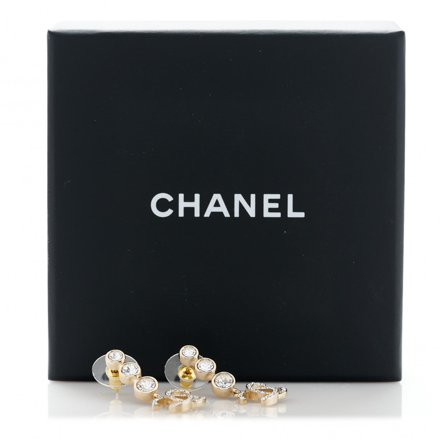 Chanel CC Crystal Drop Earrings Gold 5 of 5