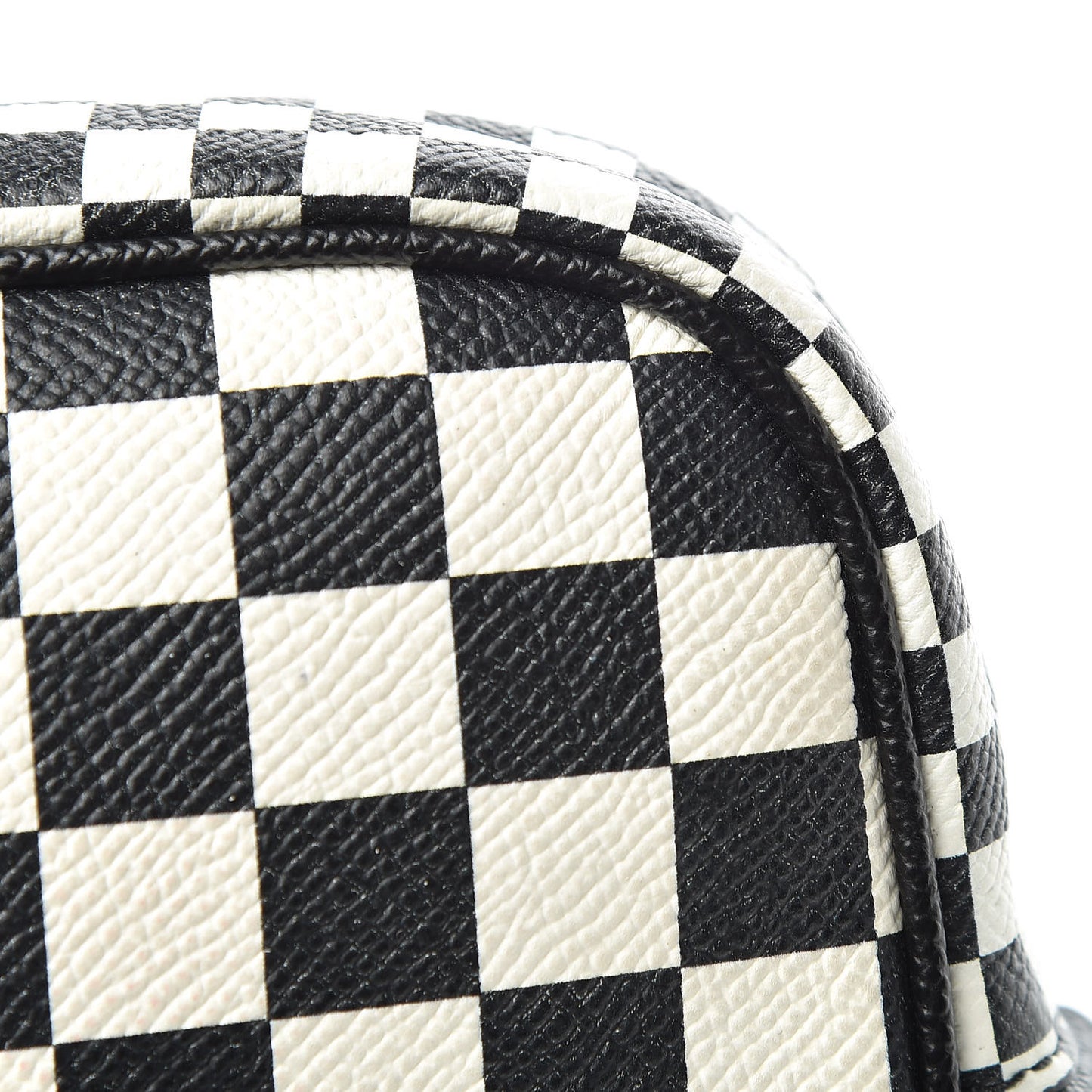 Grained Calfskin Checkered Print Messenger Black White