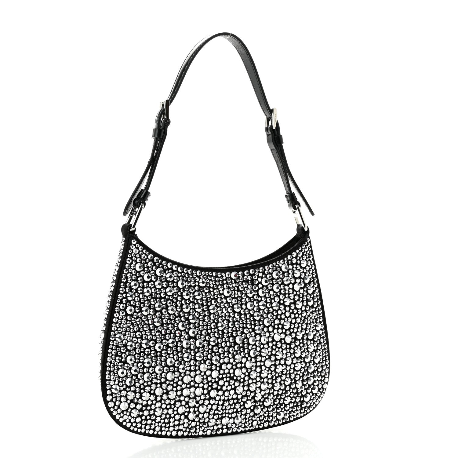 Prada Satin Crystal Cleo Adjustable Strap Shoulder Bag Metal 3 of 10