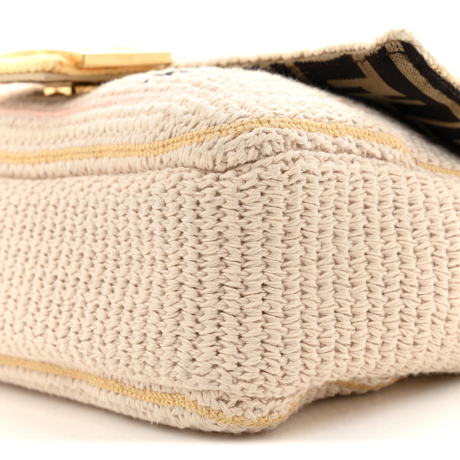 Fendi Cotton Vitello Seta Floral Woven Chain Baguette White Multicolor 10 of 11