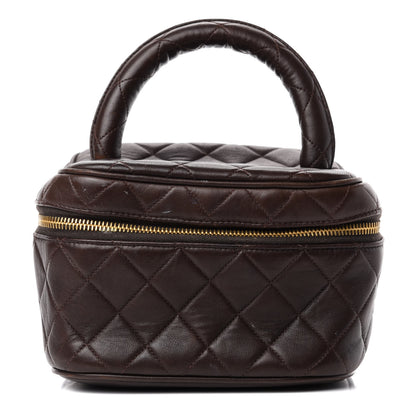 Chanel Lambskin Quilted Cosmetic Vanity Bag Brown 1 of 7