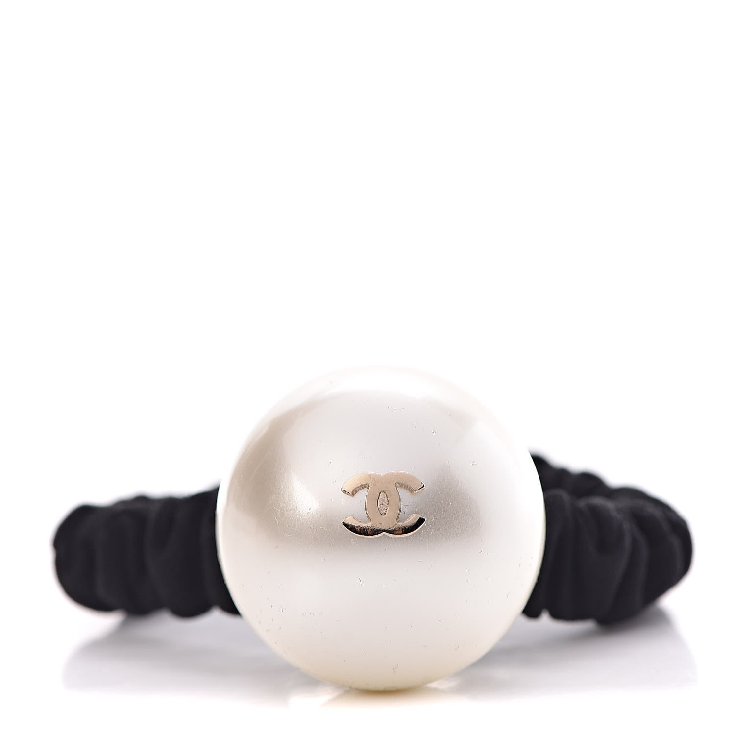 Chanel Pearl CC Hair Tie Black Gold Pearly White 1 of 5