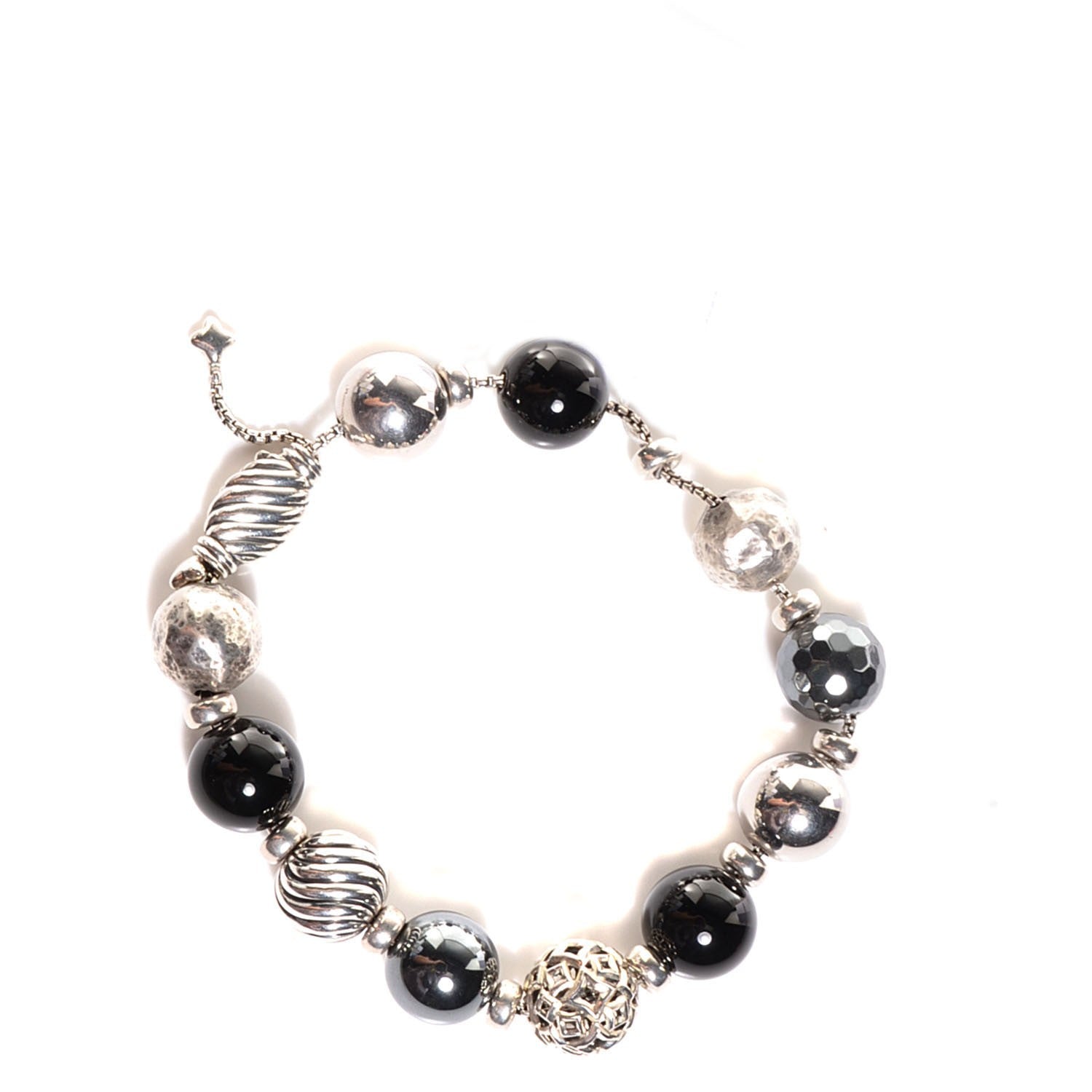 David Yurman Sterling Silver Black Onyx Hematine 8mm Elements Bracelet 1 of 4