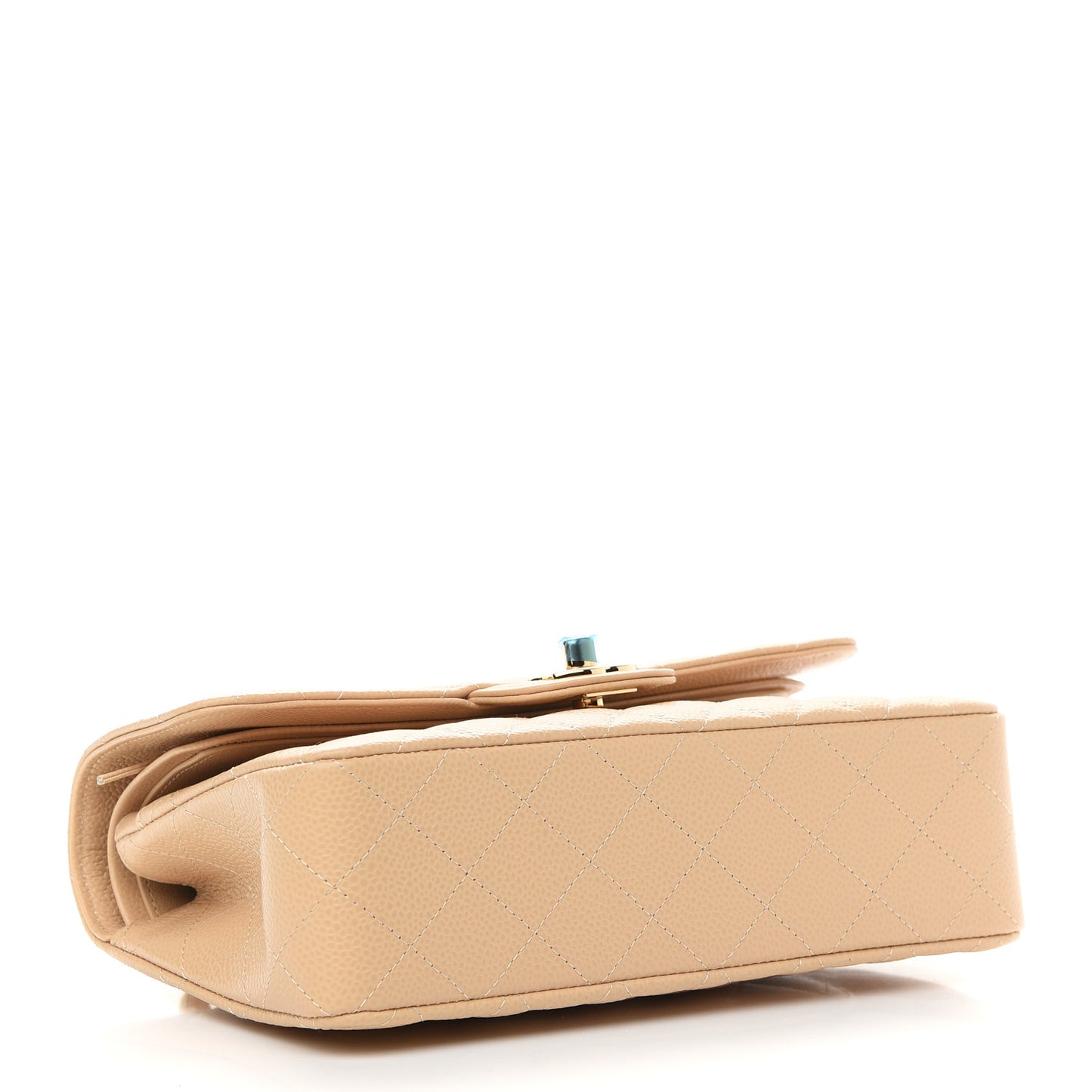 Caviar Quilted Small Double Flap Beige